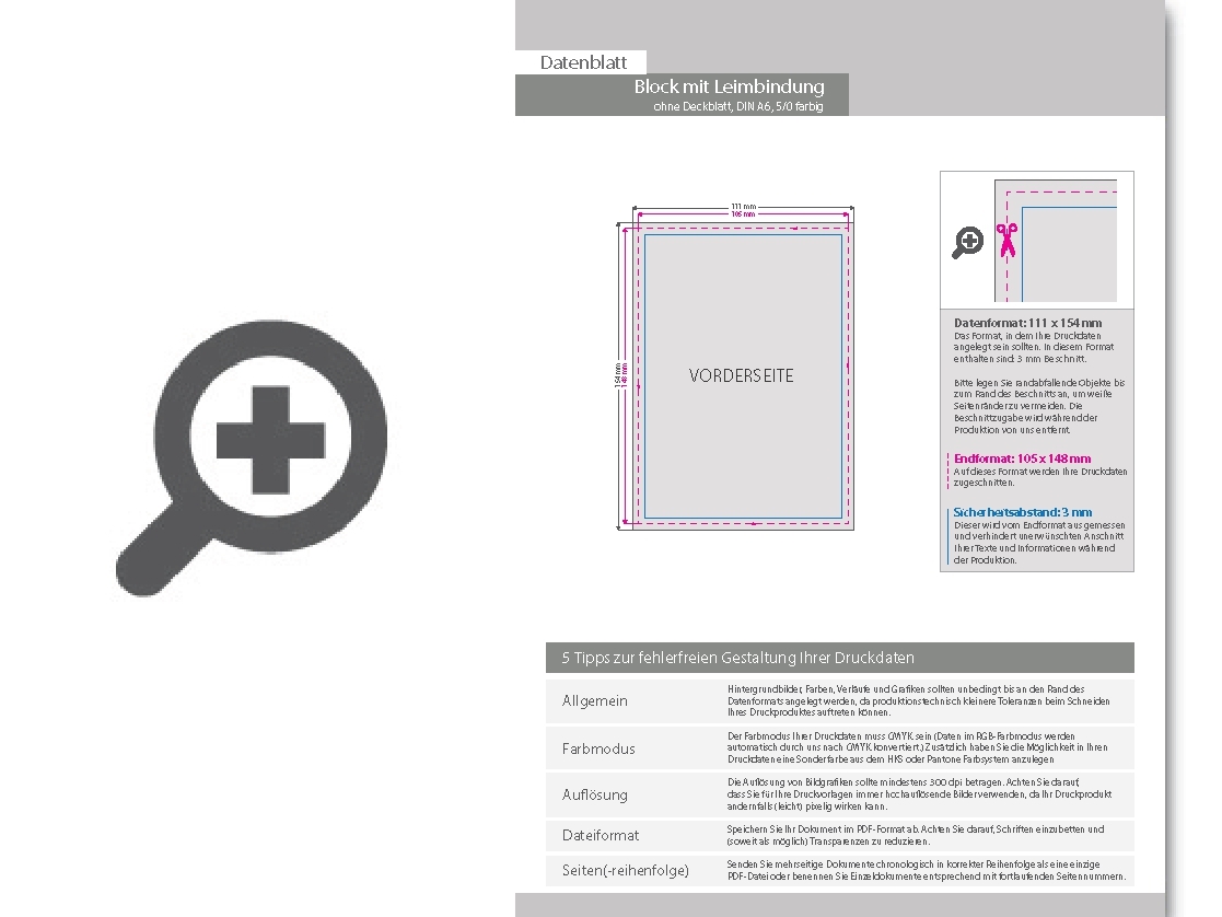 Product Bild block_mit_leimbindung__din_a6__200_blatt__5_0_farbig_einseitig_bedruckt_(cmyk_4-farbig_+_1_sonderfarbe_hks_oder_pantone)